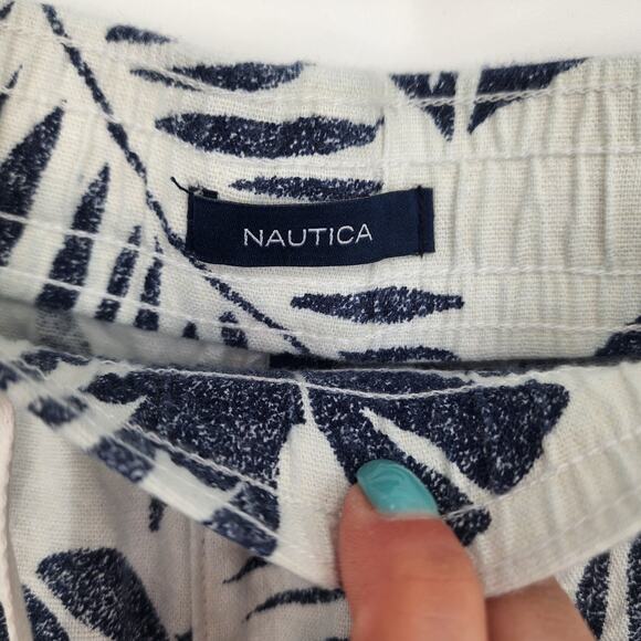 Nautica Blue & White Tropical Leaf Print Linen Blend Shorts Women’s Size Medium - Picture 5 of 11